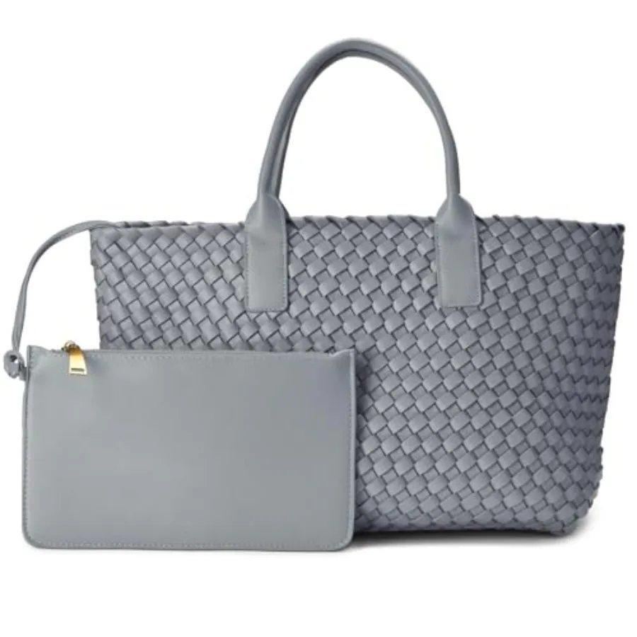 

Elegant woven leather tote bag for women featuring a large capacity design ideal for daily use work and beach outings with a de