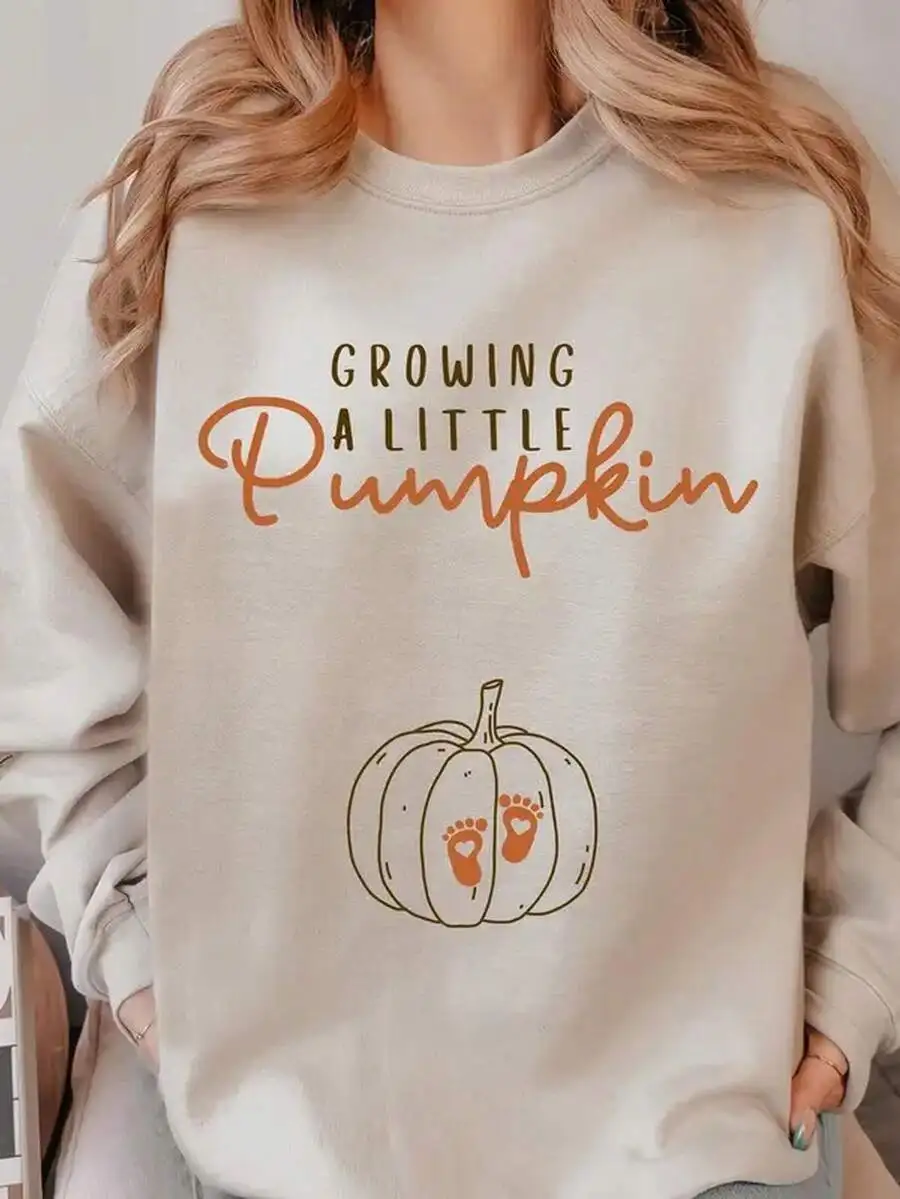 Growing A Little Pumpkin Sweatshirt Women Fall Thanksgiving Pregnancy Announcement Crewneck Casual Maternity Pullover Top