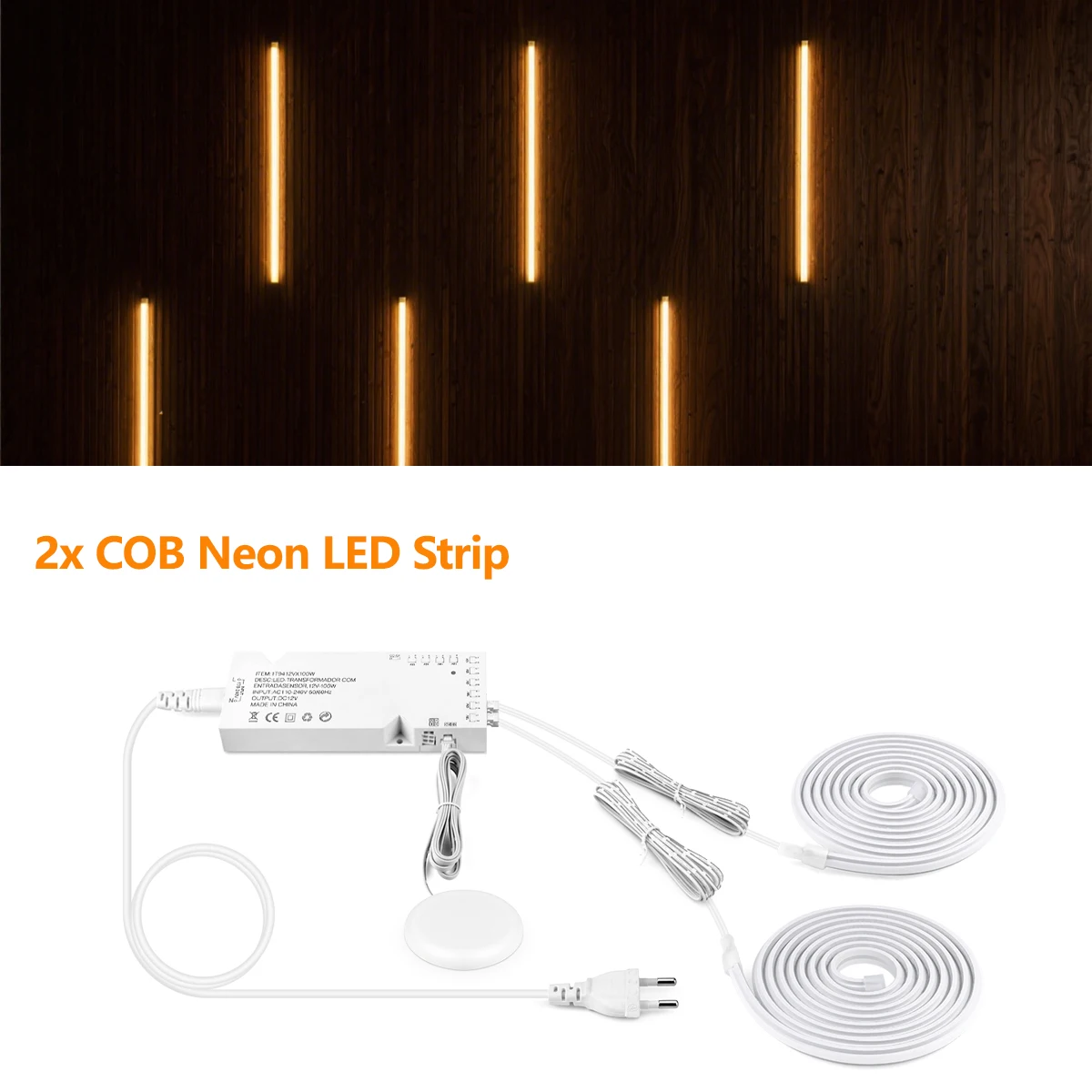 24 V COB-LED-Streifen unter dem Schrank, Neonband mit Touch-dimmbarem Schalter für Schrank, Vitrine, Regal, Wand, Akustikplatte, Dekor