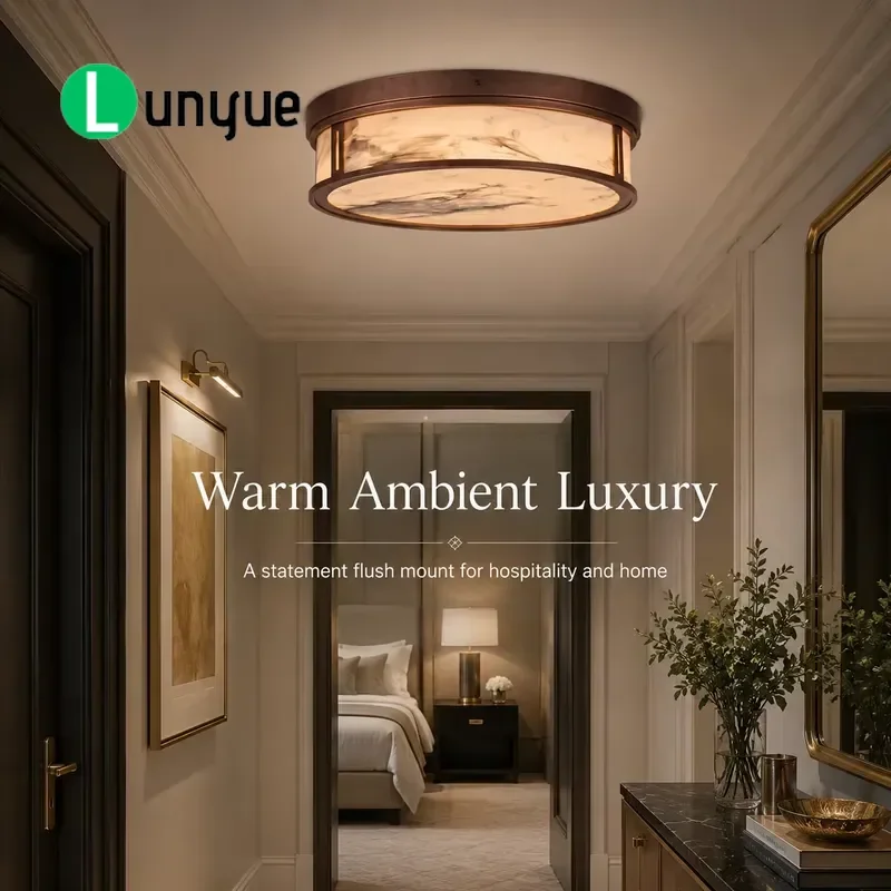 Luxury Round Marble Acrylic LED Ceiling Light Modern Recessed Fixture for Hallway Bedroom Hotel Villa High Brightness