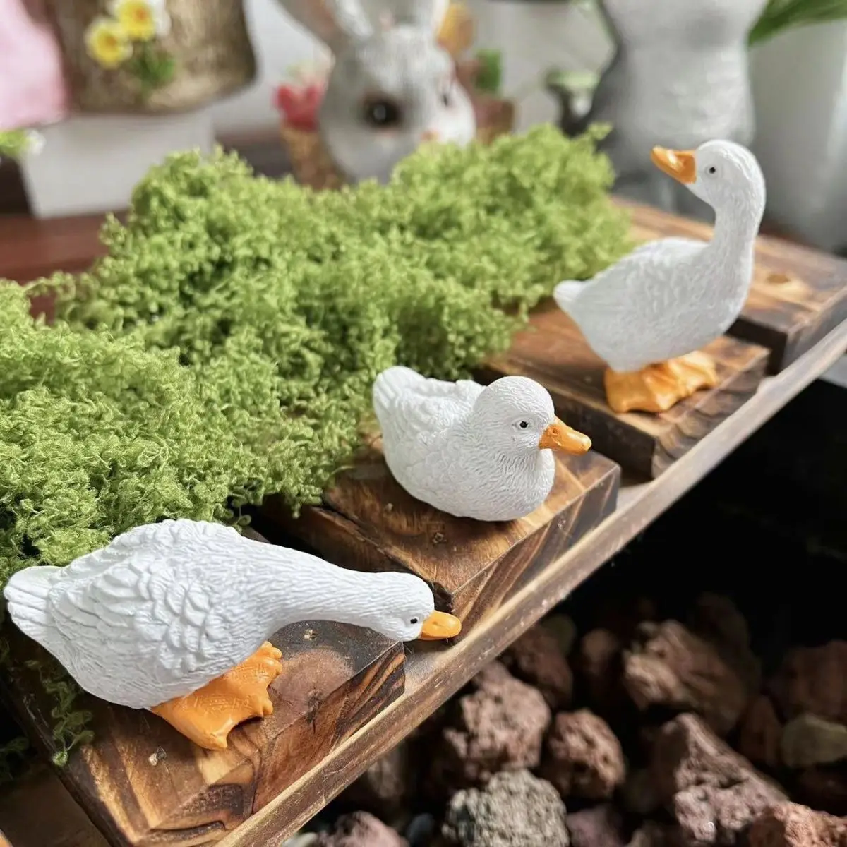 Pato pequeño, arreglo de micropaisaje, artesanía de resina, adorno pequeño, tres patos, figuritas de decoración de plantas en maceta para jardín
