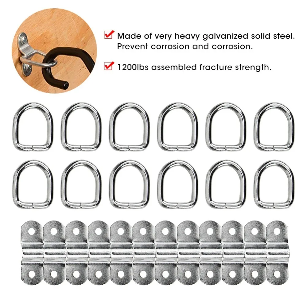 12PCS Handy Steel D Ring Anchor Hooks Silver Tie Down Lashing Hooks Cargo Securing Hooks ATV Gear Transport