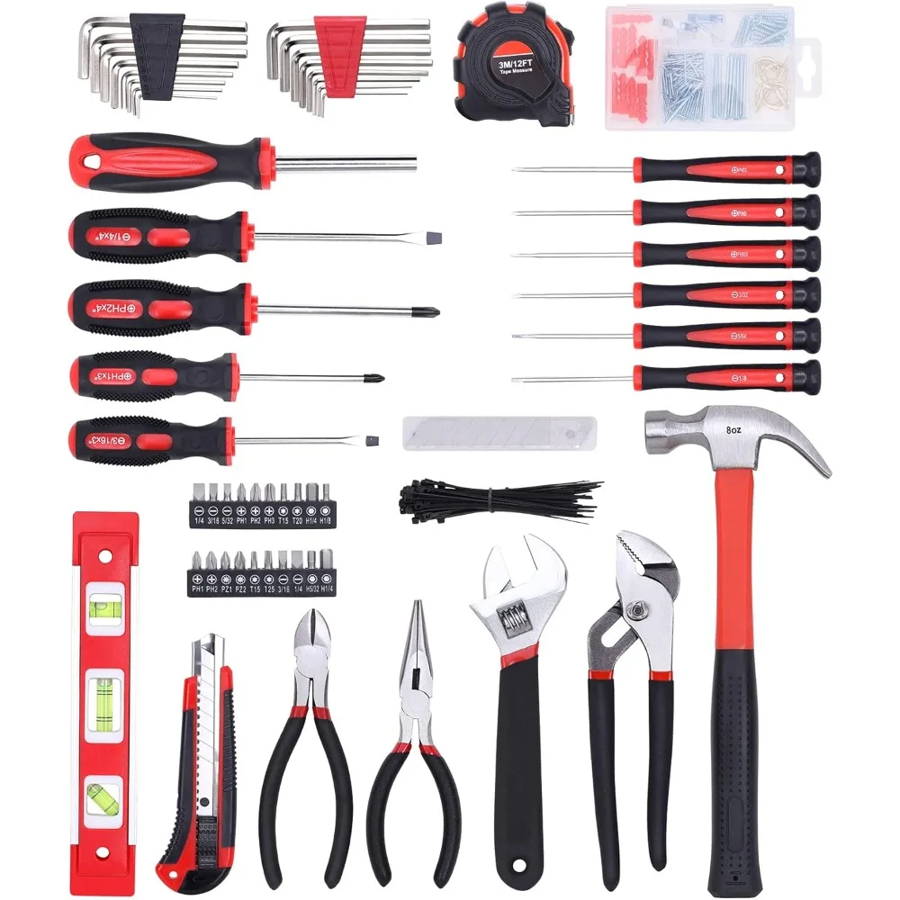 215-Piece Home Repairing Tool Set with 12-Inch Wide Mouth Open Storage Bag