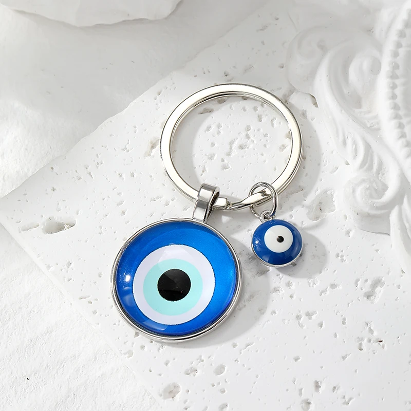 Round Flower Blue Evil Eye Hand Hamsa Keychain For Women Men New Boho Time Gem Turkish Lucky Eye Fatima Hand Bag Box Car Keyring
