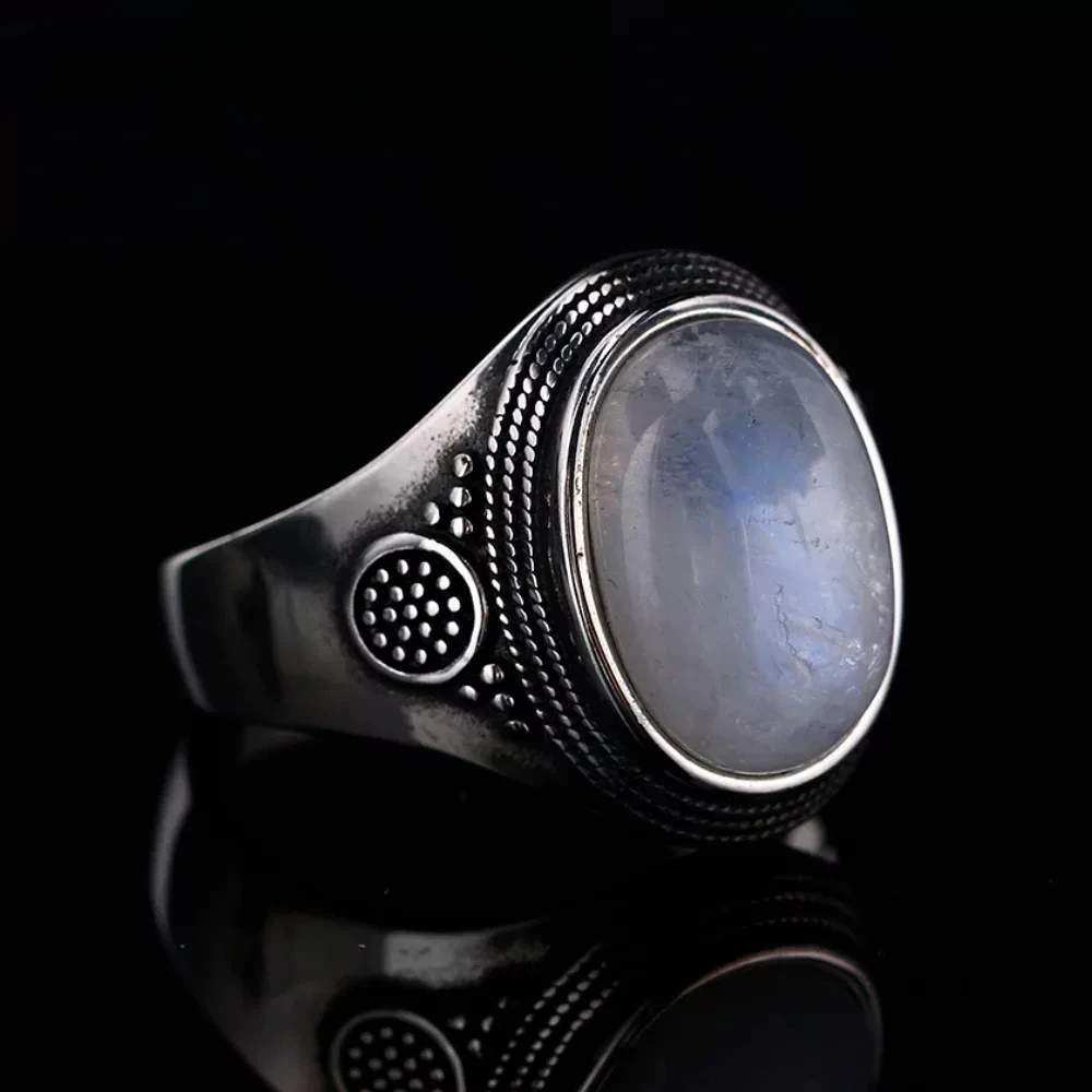 925 Sterling Silver Ring Natural Moonstone Ring 10*14mm Vintage Jewelry Ring Gift For Women