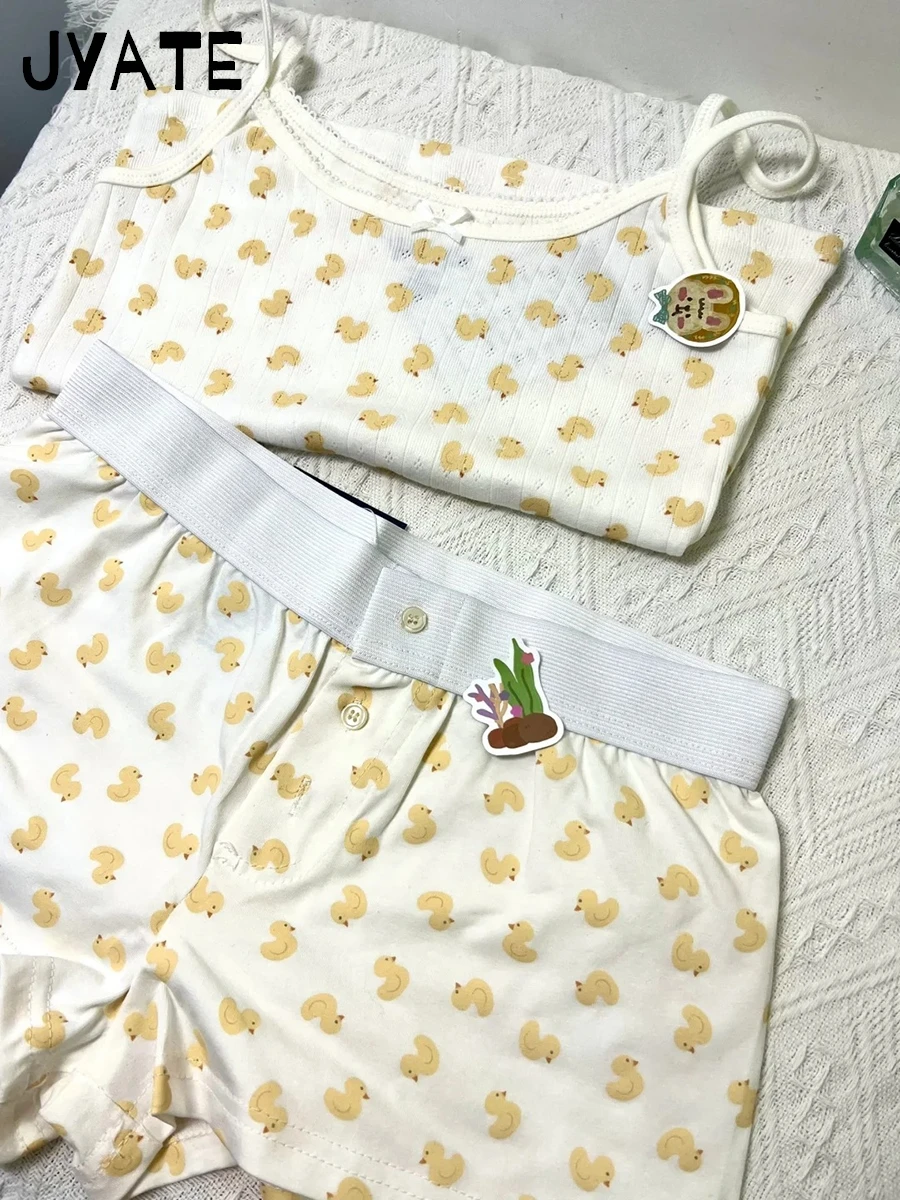 Sweet Little Duck Buttons Straight Sweatshorts Women New Cotton Soft Casual High Waist Shorts Cute Vintage Chic Short Pants Y2K