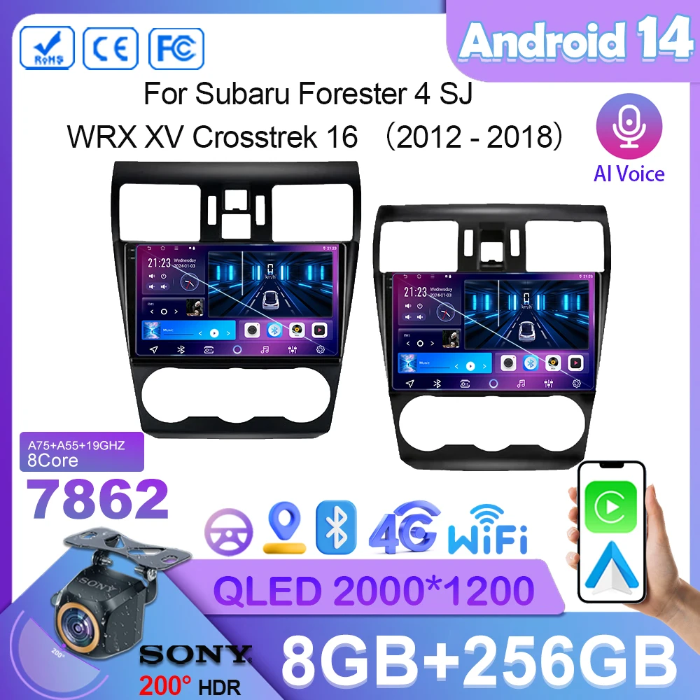 Android 14 dla Subaru Forester 4 SJ WRX XV Crosstrek 16 2012 - 2018 Radio Stereo samochodowy nawigacja GPS odtwarzacz multimedialny 2din Carplay DVD