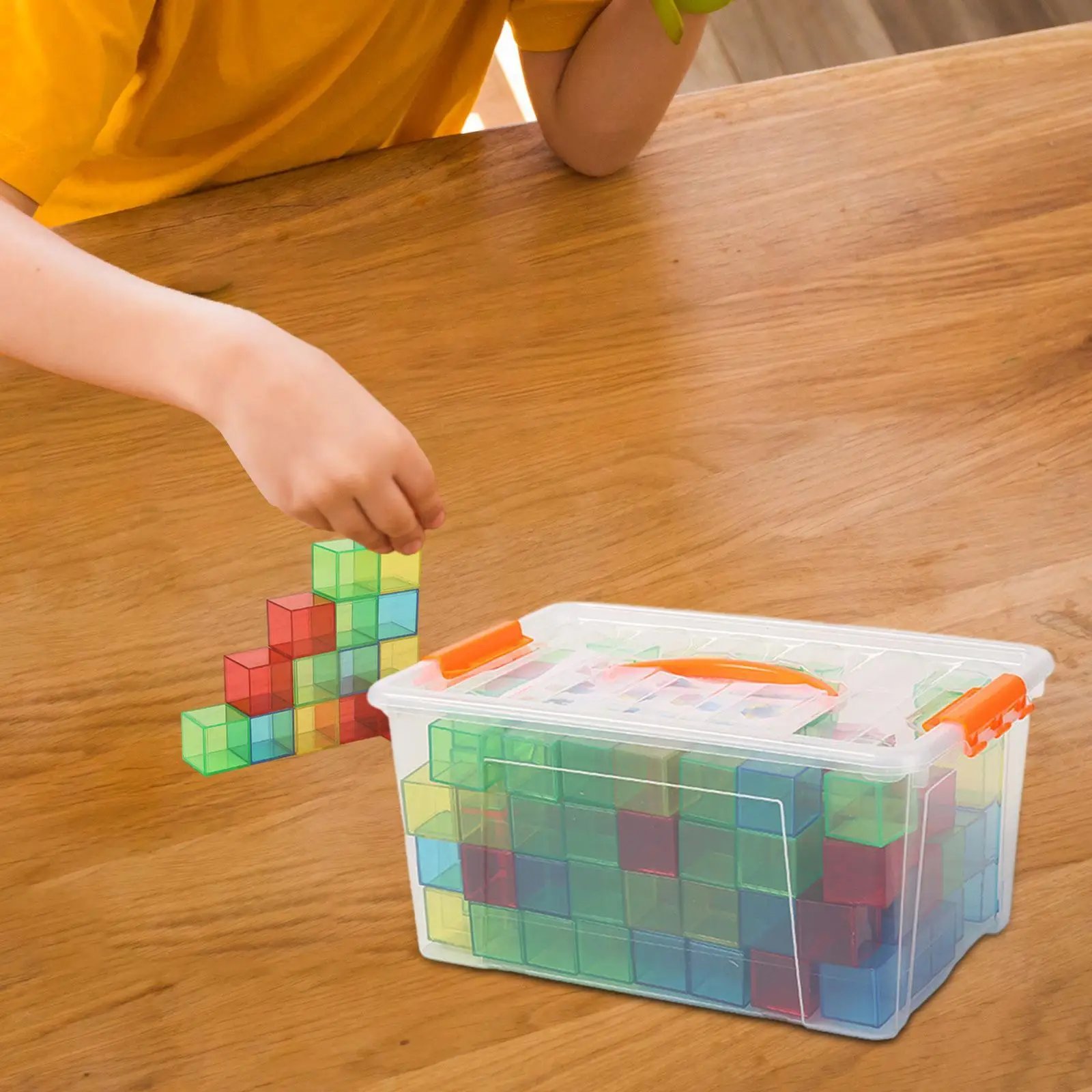 Juego de apilamiento cuadrado de cubos transparentes, juguetes educativos para niñas y niños, bloques para contar, material didáctico colorido (144 piezas)