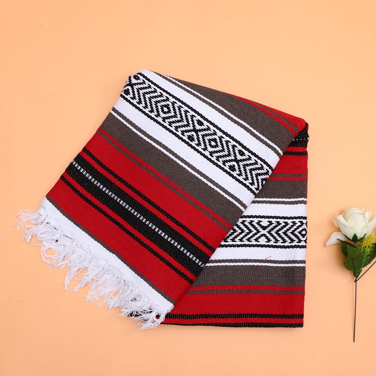 

Jacquard Shawl Mat Red Blanket Woven Mexican Picnic Sofa Throw Yoga Blended Cape