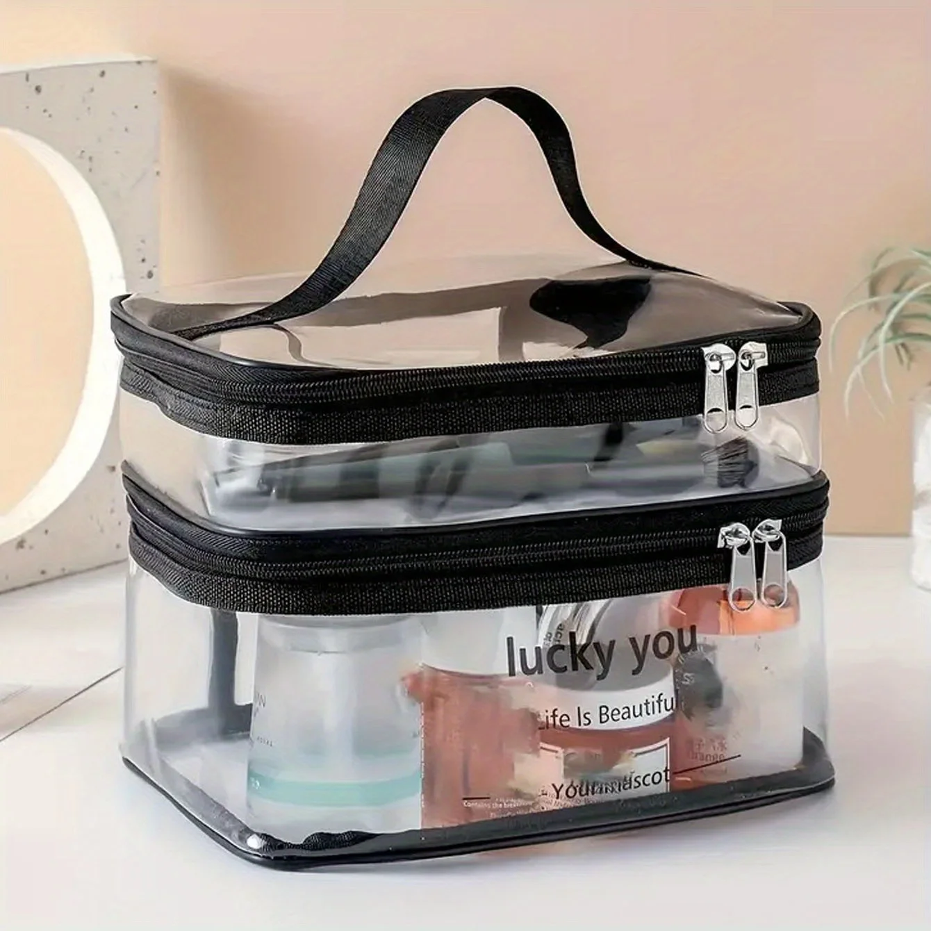 

Double Layer Clear Cosmetic Bag PVC Travel Makeup Bag Portable Waterproof Toiletry Bag for Woman Girls Transparent Storage Cases