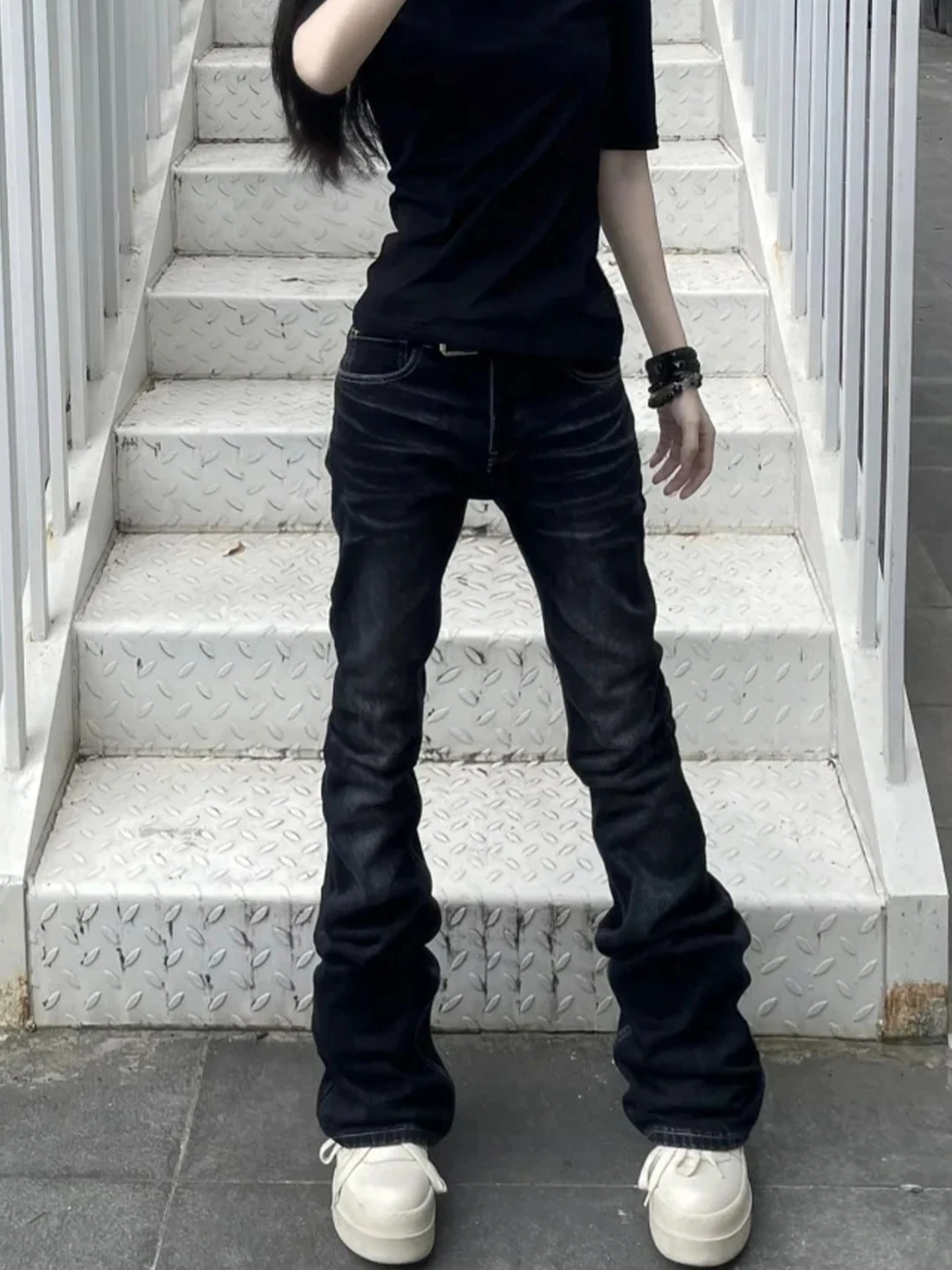 

Retro American Water Waed Bla ey Micro Flared Denim Jeans Women's Spicy Girl Slimming Straight Leg Long Trousers Trendy