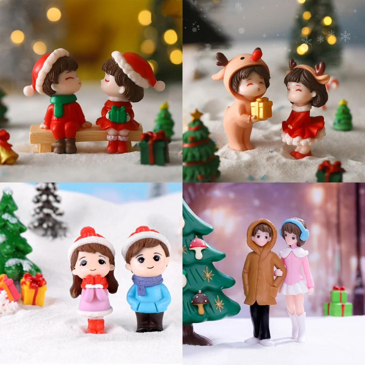 1/2pc Cute Lovers Couple Miniature Landscape DIY Ornament christmas Home Fairy Garden Dollhouse Decor Car Ornament Gift Figurine