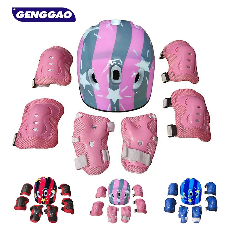 7Pcs/Set Roller Skating Kids Boy Girl Safety Helmet Knee Elbow Pad Sets Children Bicycle Scooter Helmet Protection Safety Guard