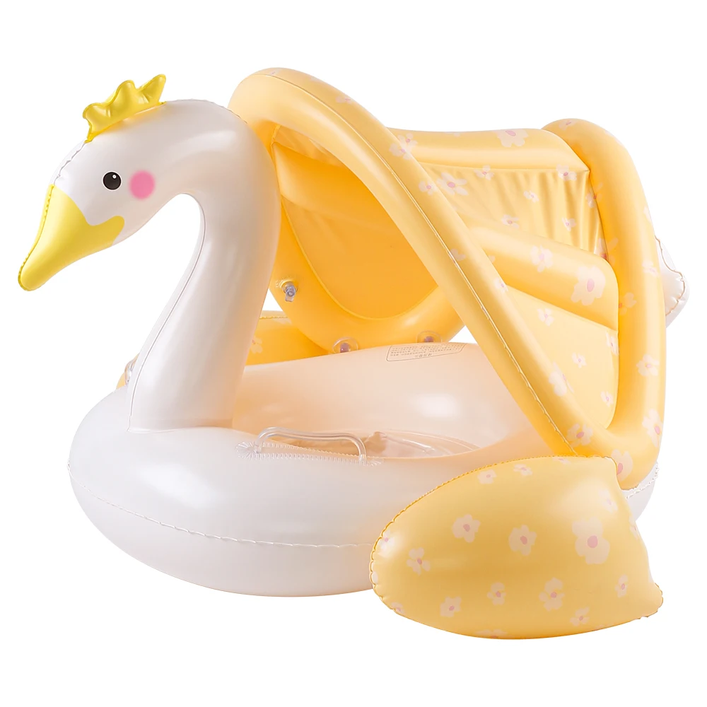 1 unidad de flotadores de piscina con dosel de cisne color crema mejorados, anillo de natación de verano, ayuda para nadar en la playa y la piscina, juguetes de playa Gea de seguridad del agua para Fiesta EN LA Piscina