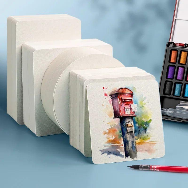 Square/Round Watercolor Paper Cards for Painting Portable Blank Postcard Professional Water Color Paper Postcard  Art Supplies