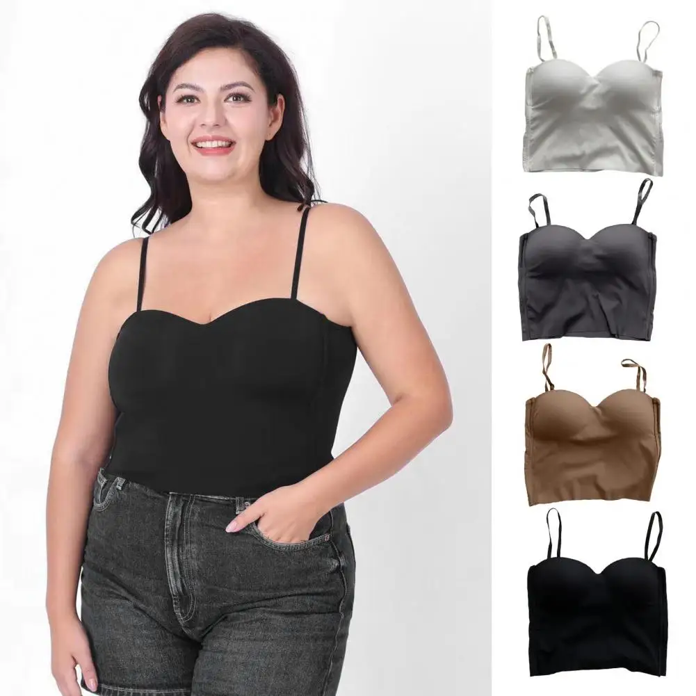 Women Bottoming Vest Seamless Padded Bandeau Bra Plus Size Cooling Effect Camisole Summer Hot Weather Sport Basic Tank Top