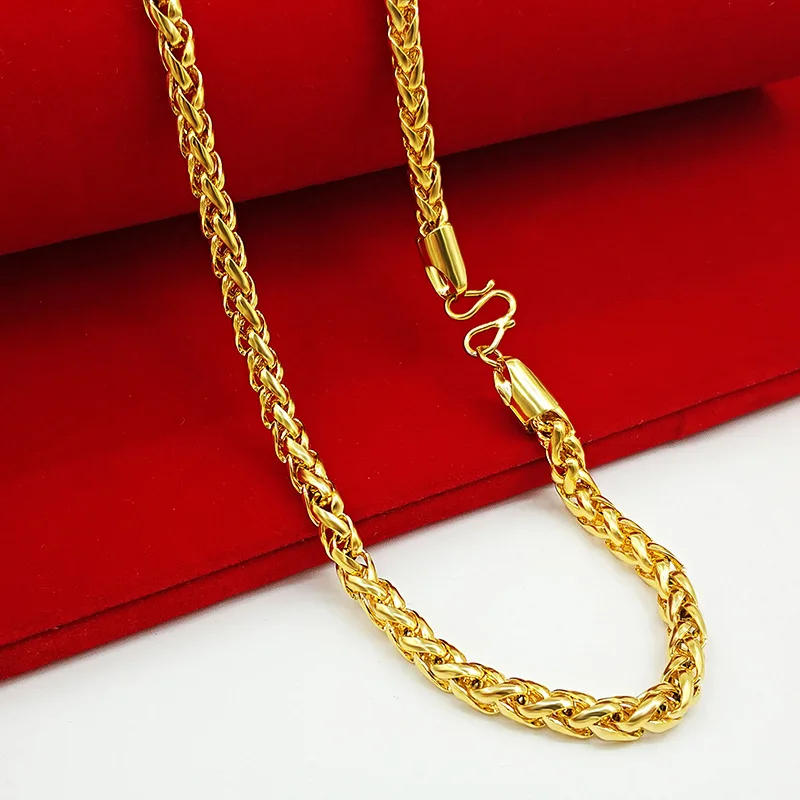 Necklace AU750  necklace 9999 24K real gold pure  personality new large thick chain BOSS chain men and women jewelry