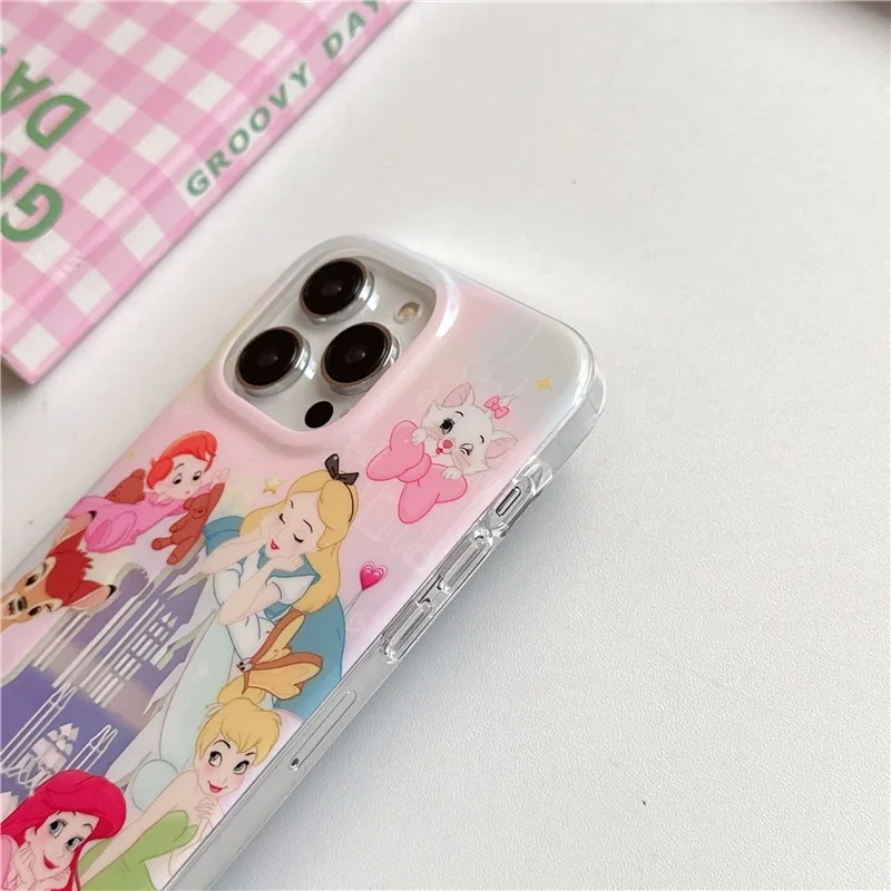 الفاخرة ديزني لطيف خرافة القلعة حورية البحر أليس الأميرة الليزر قضية الهاتف آيفون 15Pro ماكس 12 13 14 11 الكرتون الغطاء الخلفي