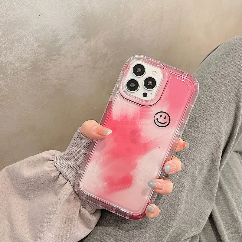 Watercolor Cute Smile Painting Case For iPhone 15 14 Pro Max 13 12 11 Pro Max 14 7 8 15 Plus XS XR Shockproof Airbag Soft Cover