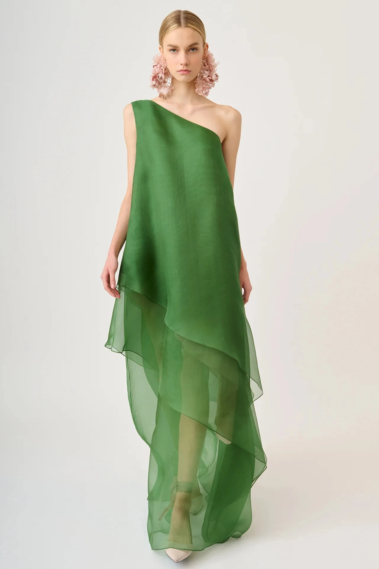 Einfache grüne Chiffon-Abschlussballkleider in A-Linie, knöchellang, schulterfreie, ärmellose Abendkleider für Damen, Partykleid, individuell gestaltet