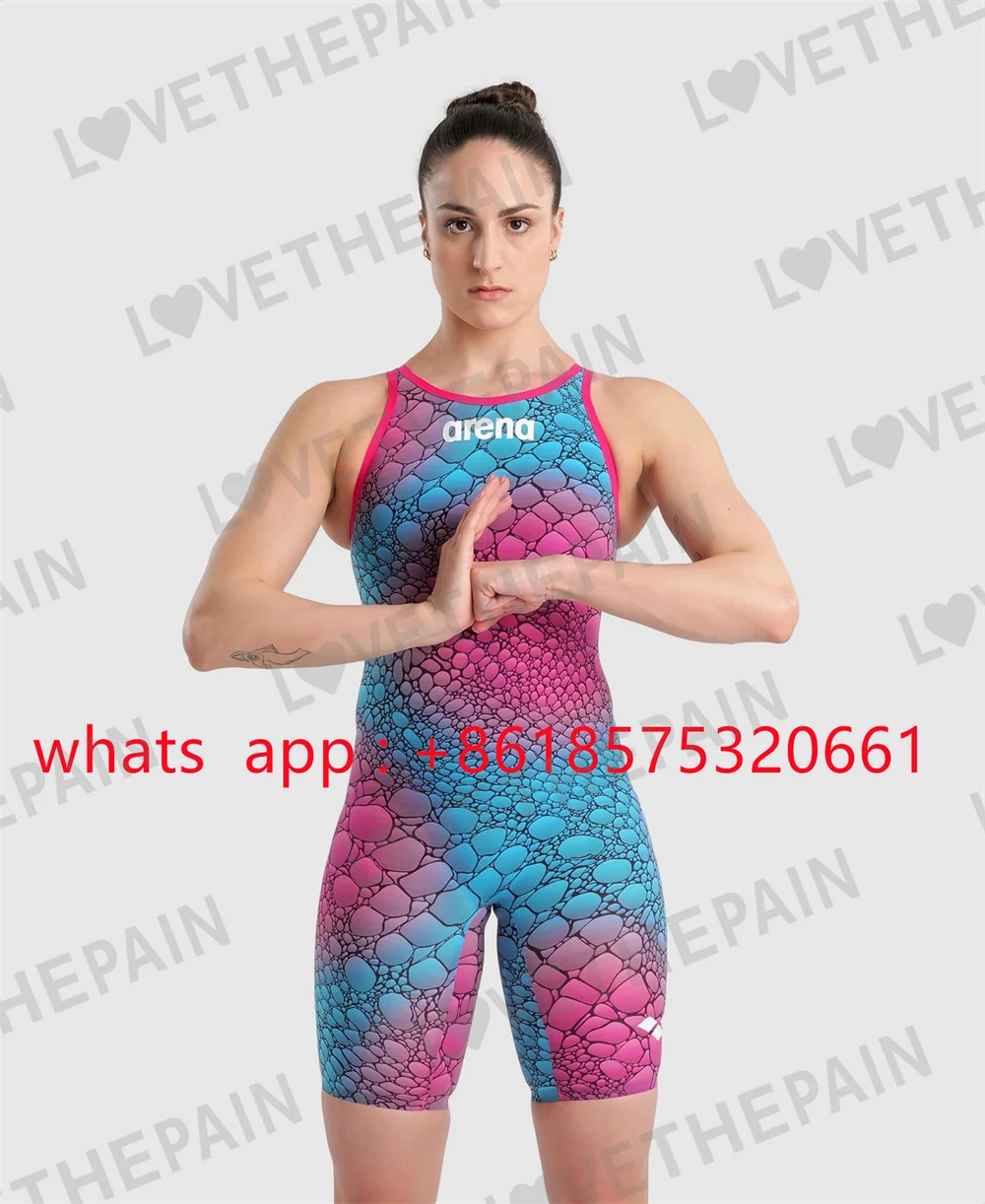 New Women Swimsuit Open-back One Piece Knee-length Competition Training Racing Swimmers Tech Suit F1triathlon Sports Swimwear