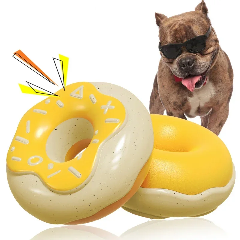 Durable Chew Toy for Dogs - Squeaky Teeth Grinding Donut Ring Dog Toy | Pet Supplies | Ideal for Tough Chewers and Dental Care