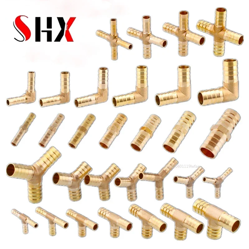 Brass Splicer Pipe Fitting water gas air joint  T X Y L Type Hose Barb Tail 6 8 10 12 14 16 19 mm Male Connector Copper Adapter