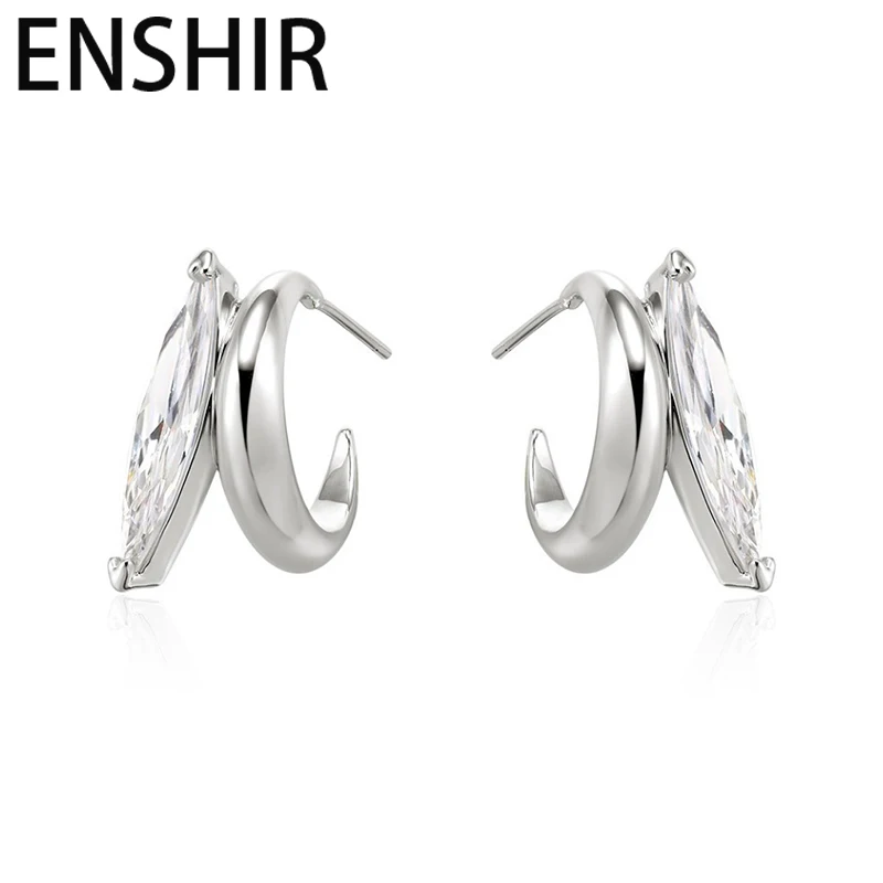 ENSHIR C-shape Moon Water Droplet Zircon Earrings For Women Men Personality Simple Design Luxury Jewelry Gifts Wholesale