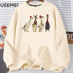 Christmas Ducks Sweatshirt Women Funny Animals Christmas Hoodis Farm Lover Hooded Sweatshirts Harajuku Long Sleeve Jumper Coat