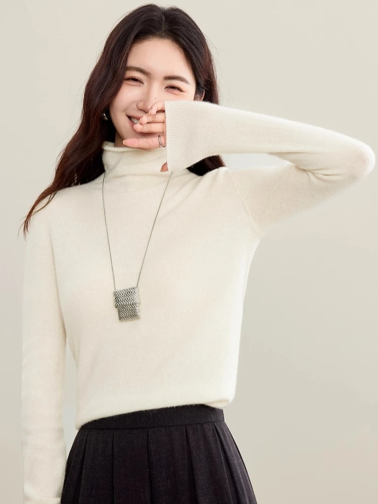 

SENTUBILA Women's Cashmere Solid Pullover 2025 Autumn Seamless Knitted Soft Comfortable Turtleneck Elegant Fashion Top W53EI2796
