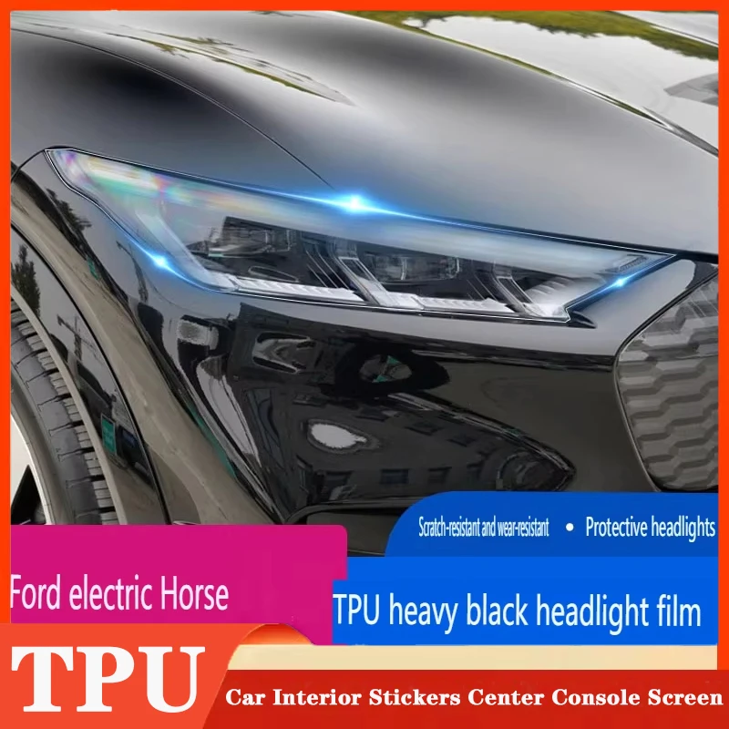 For Ford Mustang Mach-E Car Front Headlamp Film Smoked Black TPU Transparent Film Decorate Headlight Trim Strips Car Accessories