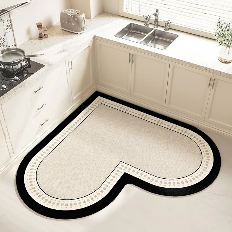 

Floor Mat for Kitchen Oil-proof Water-absorbent Non-slip Carpet Diatom Mud Wipeable Door Mat Heart-shaped Irregular Rug Alfombra