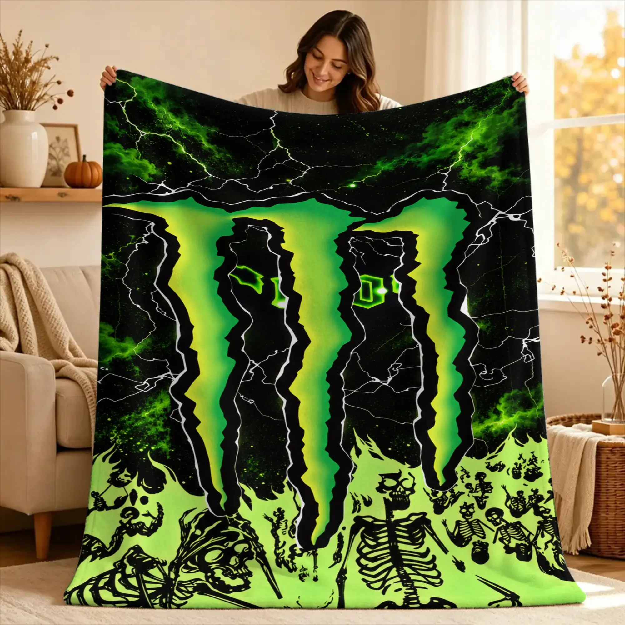 M-Monsters Drink-Racing E-Energy Blanket  For Couch Chair Sofa Bed Travel Flannel Bedspread Bed Cover