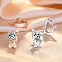 Cute Sweet Bear Ear Clips Sparkle Delicate Zirconia Women's Earrings 14k Plated Real Gold Pendant Women Jewelry 2023 New