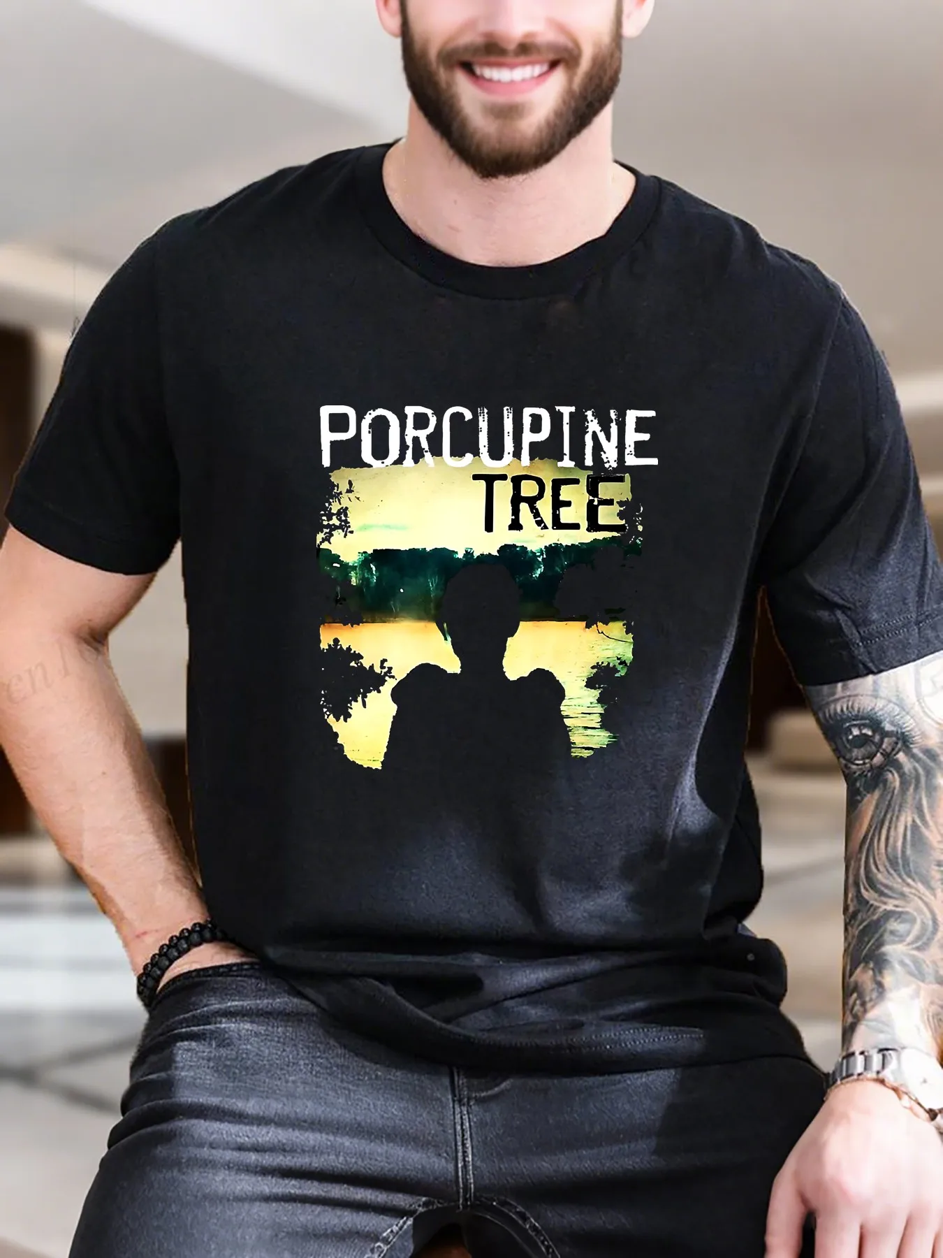 

New Arrival Fashion Men's Printed Short Sleeve T-Shirt Stunning Tree Reflection Design 100% Cotton Ultra Soft Breathable Casual