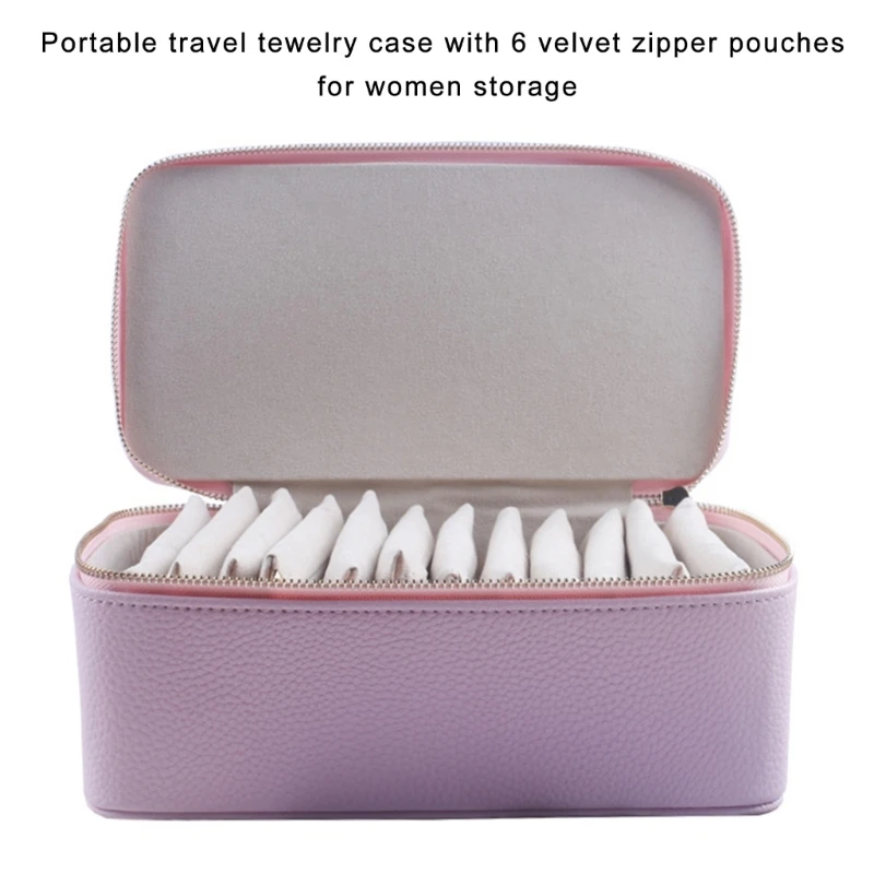 Elegant Travel Jewelry Case With 12 Velvets Zippers Pouches PU Leather Earrings Necklaces Accessories Holder
