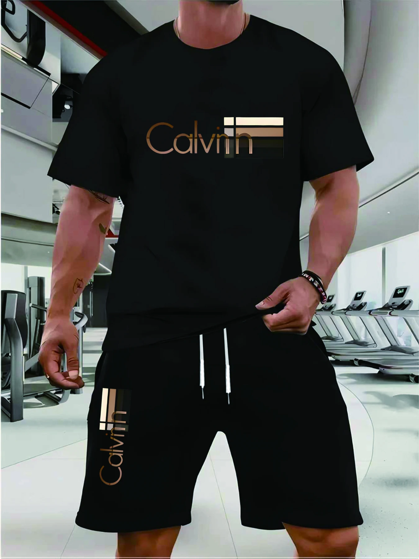 Летний модный комплект для мужчин: футболка с круглым вырезом и короткими рукавами, шорты, спортивный и повседневный набор одежды для мужчин.