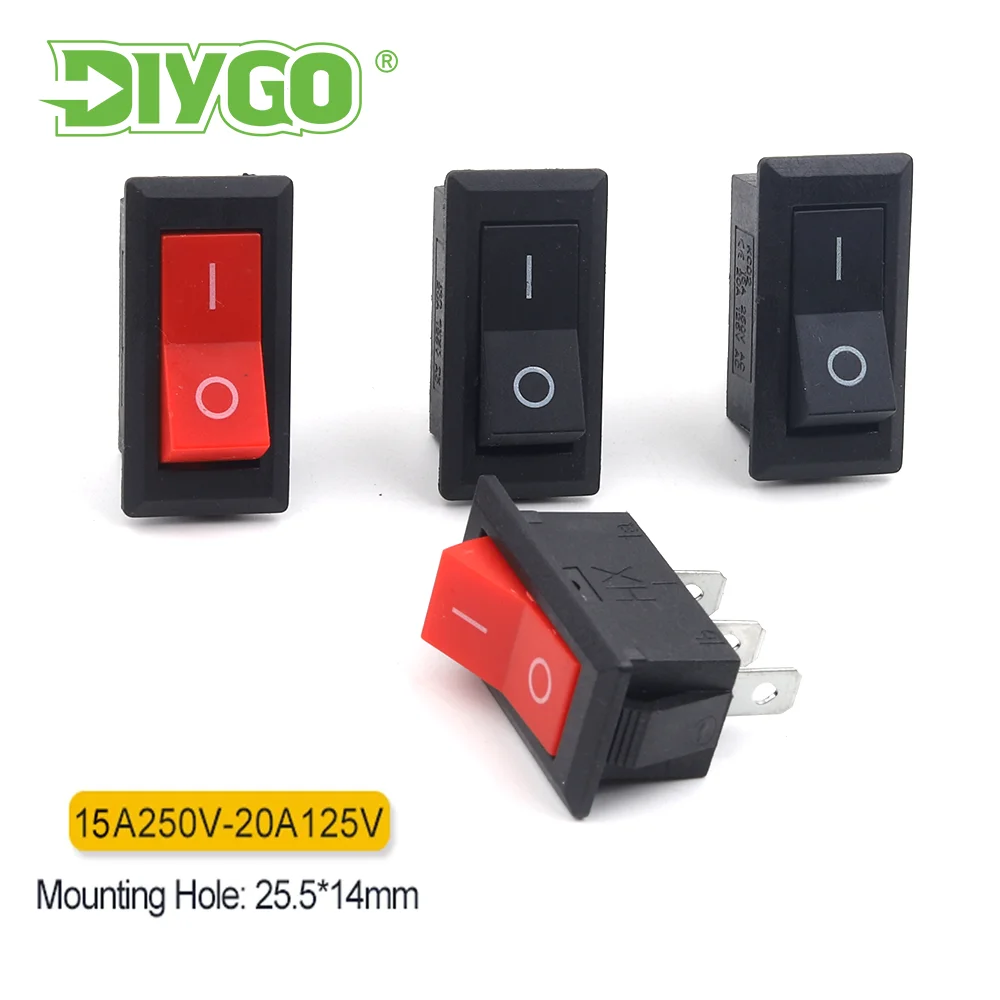 5PCS Black And Red Rocker Switch KCD3 5A/20A 250V/125V 33X16mm 2 Position SPST 2/3Pin Snap In Car Dash Truck Boat Switches ﻿