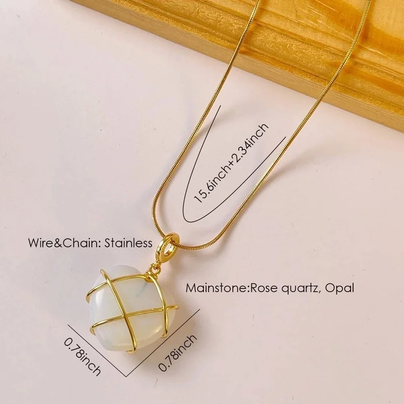 2022 Fashion Opal Heart Necklace Crystal Castle Necklace For Woman Girls Rose Quartz Barbie Necklace Jewelry Accessories Gift