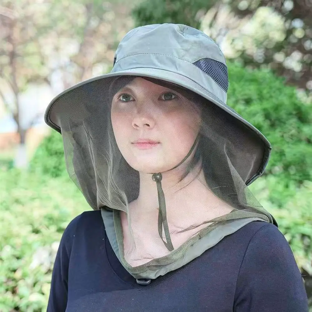 Unisex Wide Brim Sun Protection Hat Outdoor Fishing Cap With Mesh Face Cover Anti Mosquito For Hiking Camping Lightweight