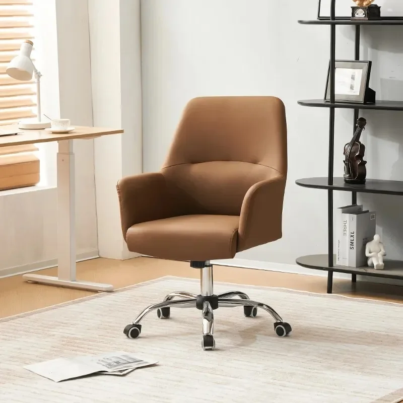 Modern Upholstered Leather Swivel Office Chair Integrated Armrest Chrome Caster Base Adjustable Desk Chair For Home Study Make
