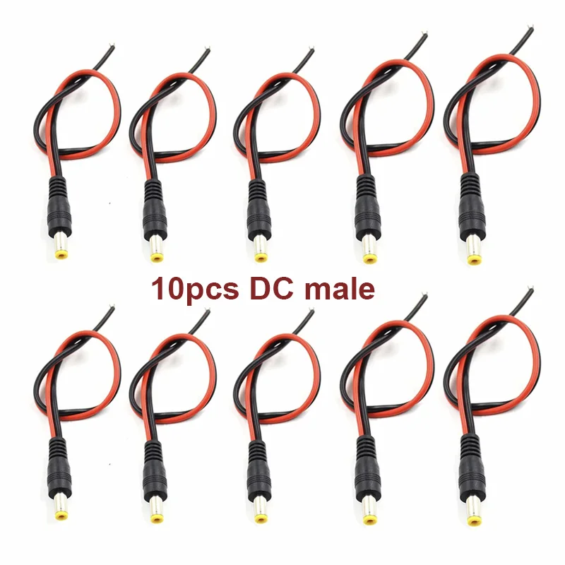 

10pcs/lot 2.1x5.5 mm Male plug 12V DC Pigtail cable jack for Camera connector Tail Extension For CCTV power adapter j17