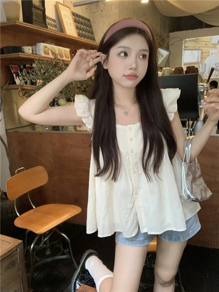

Sweet Sle Billowing Sve irt Women's Loose Slimming Unique Top Trendy Korean Version Comfortable Fabric Pure Color