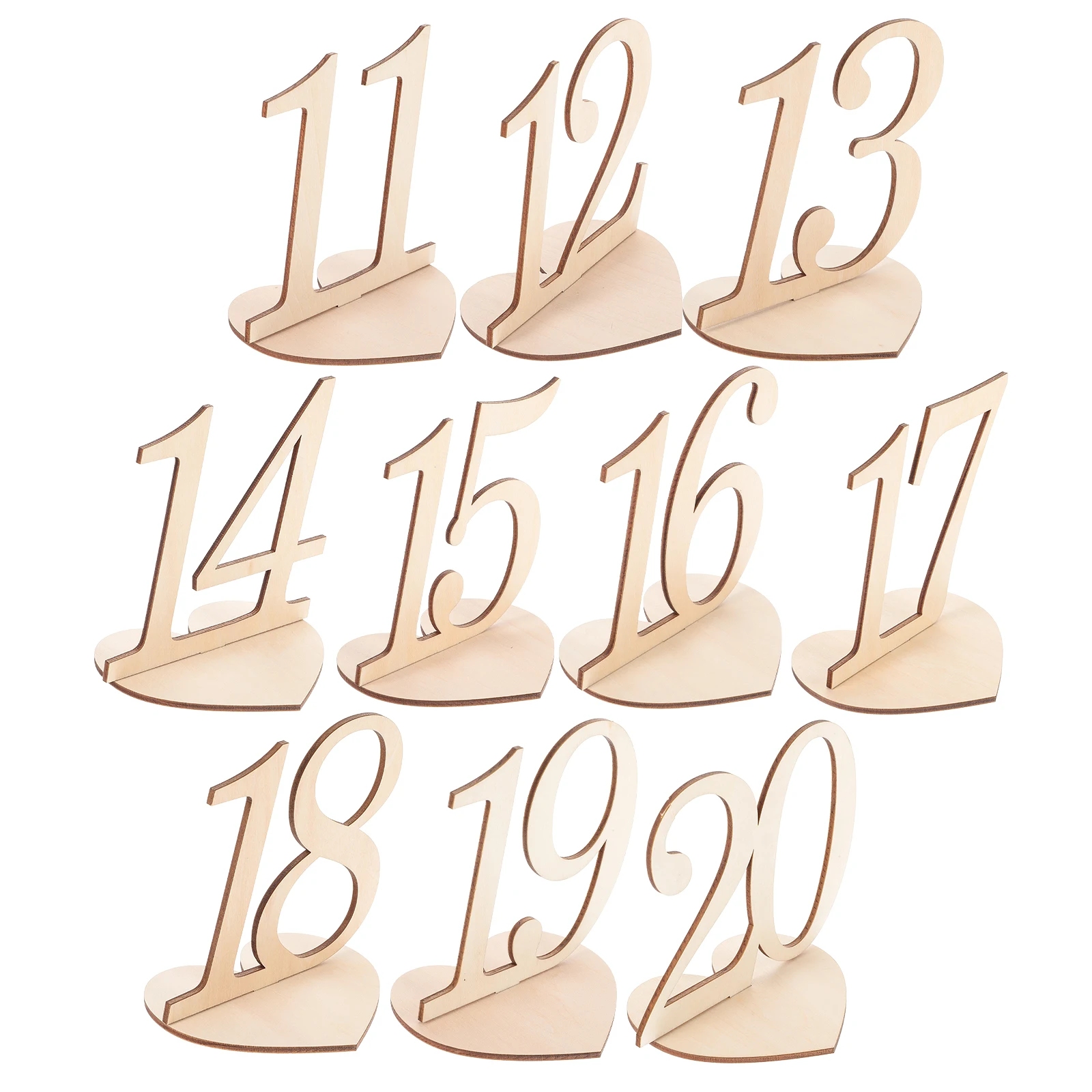 

10 Heart Shaped Wooden Table Numbers Digital Seat Cards for Wedding Banquet Party Restaurant Decor Stable Standing Base