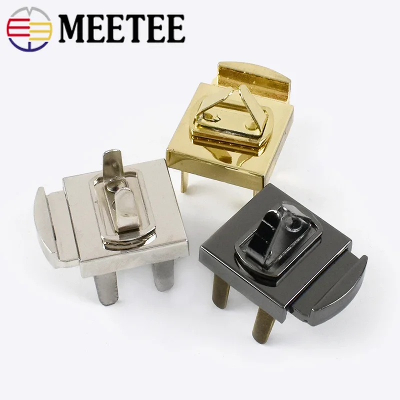 Meetee 2/4Pcs 24X24mm Bag Concealed Button Lock Clasp Metal Handbag Pushed Locks Snap Buckle Hook Replacement Closure Accessory