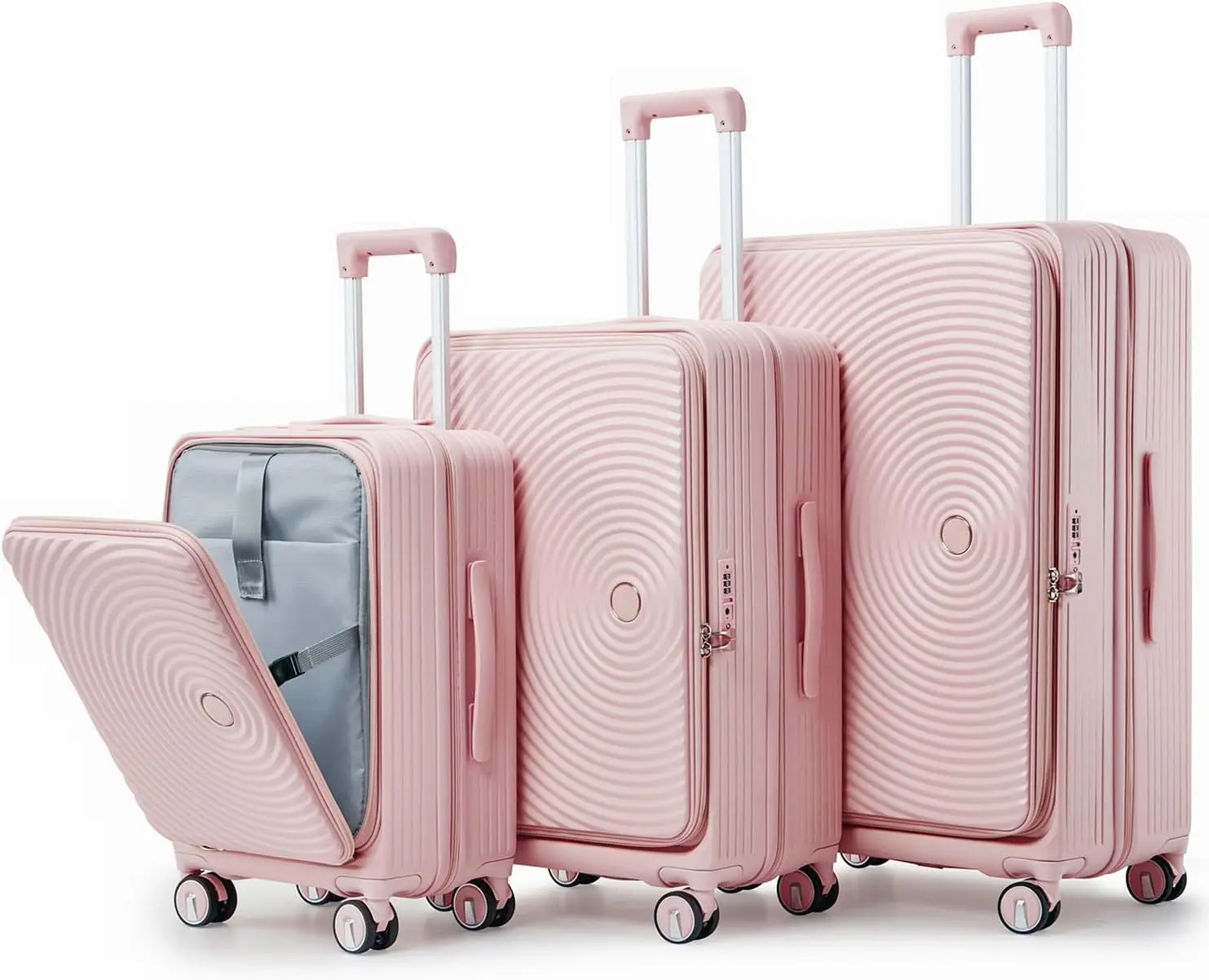 3 Piece Luggage Set 100% PC Hardshell, Front Opening Expandable Suitcase 20/24/28 with Laptop Compartment, Lightweight Spinner