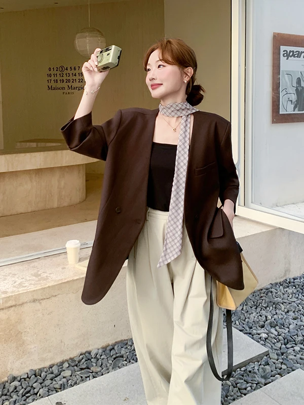 

Новая женская повседневная коричневая куртка в клетку от Maison, весна-осень, приталенный крой, рукав 3/4