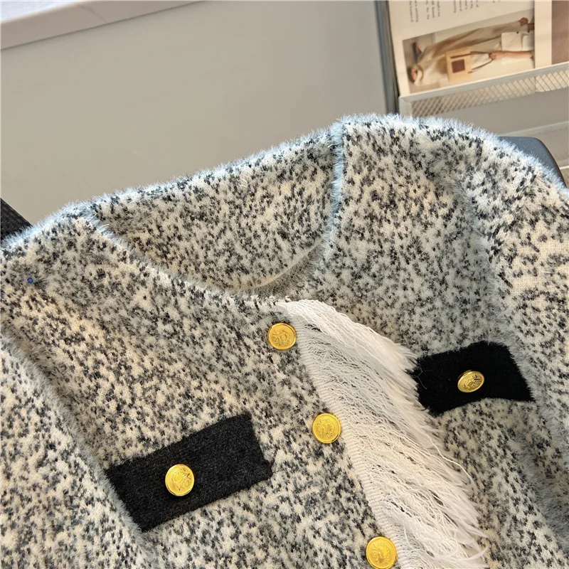 Impiombato retrò da donna ​ Cardigan da donna maglione lavorato a maglia con nappe elegante Y2k moda coreana autunno nuovo top lavorato a maglia con o-collo allentato
