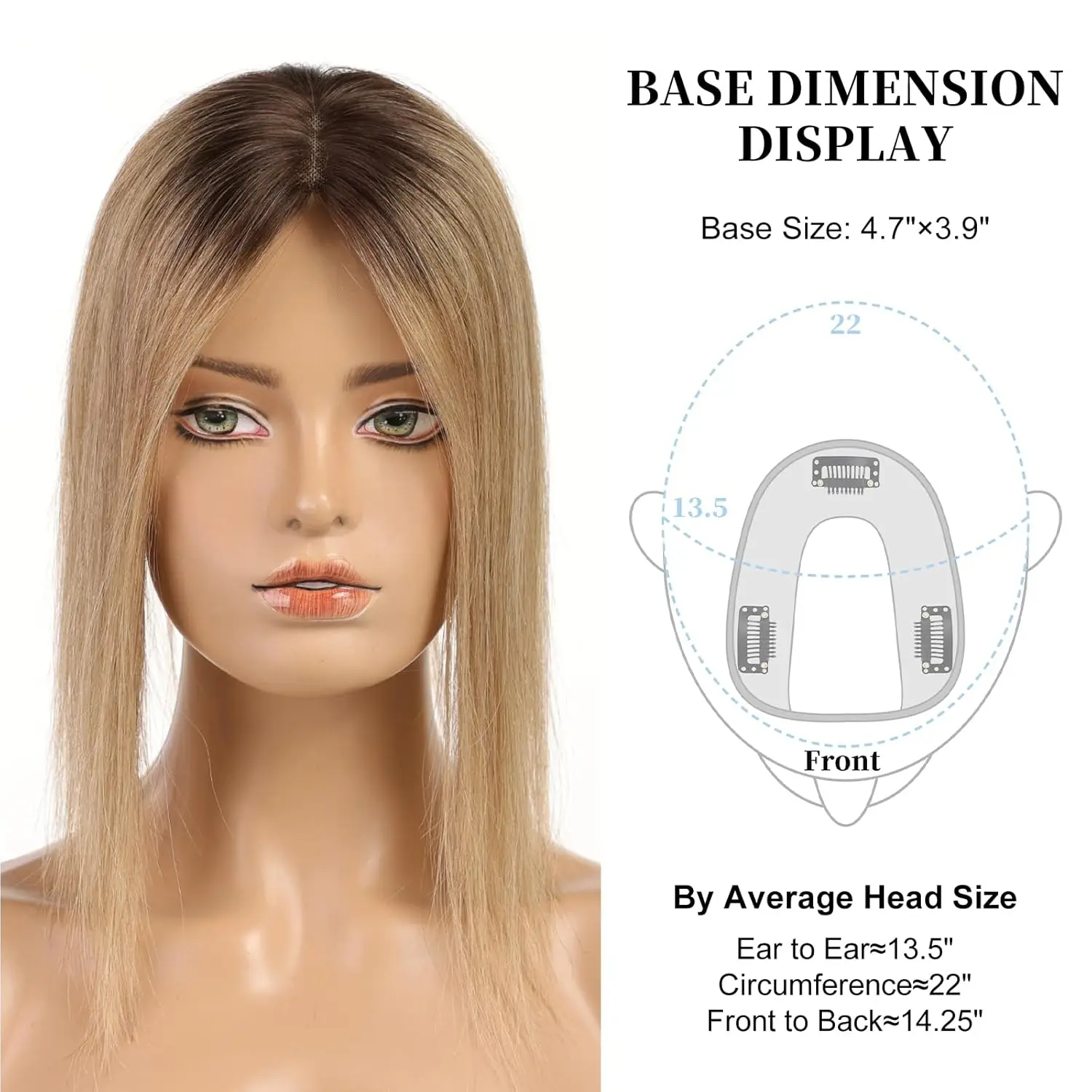 Remy Human Hair Pieces Ombre Brown Human Hair Toppers Middle Part Straight Hair for Women Loss Hair 4x9cm Silk Base Clip in Hair
