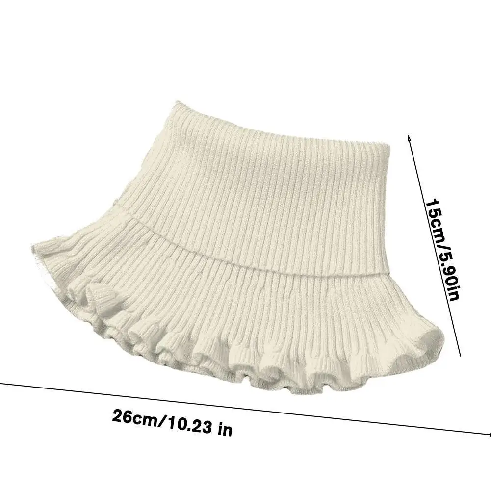 Cuello falso de lana tejido, bufanda de cuello falso: suave, grueso y cálido, con diseño elegante de borde con volantes para mujer, invierno, resistente al viento